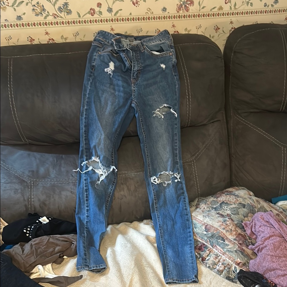 Wild Fable Blue Straight Leg Jeans with Distressed Details